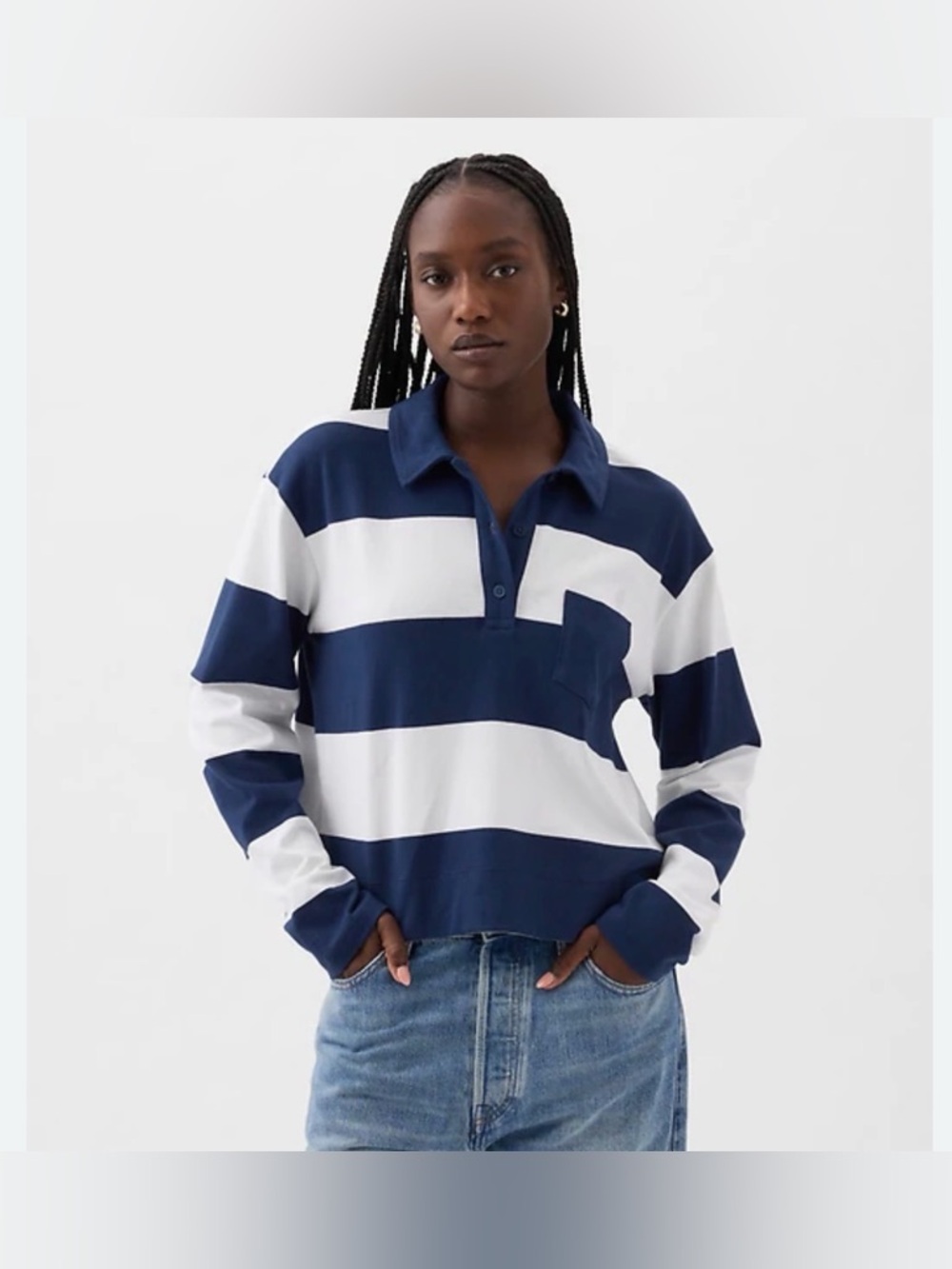 Gap 100% Cotton Cropped Rugby Polo Shirt. Size XS.